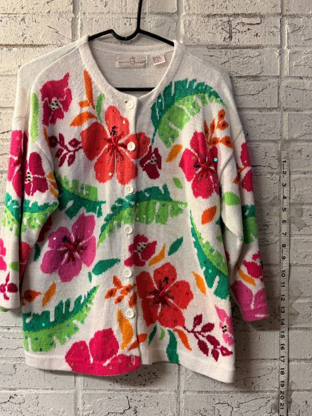 Jane’s Closet Floral Cardigan Beaded Sequin Tropical Sweater Medium